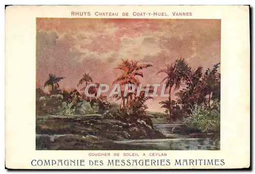 Cartes postales Bateau Paquebot Compagnie des Messageries Maritimes Coucher de soleil a Ceylan