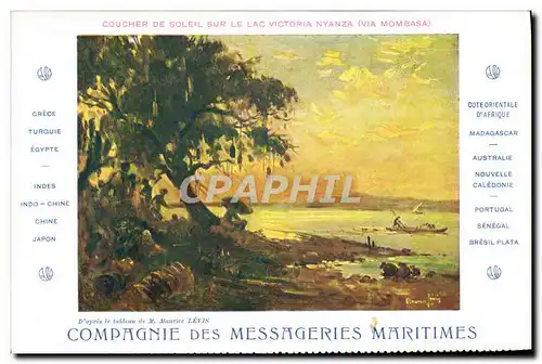 Cartes postales Bateau Paquebot Compagnie des Messageries Maritimes Coucher de coleil sur le lac Victoria Nyanza