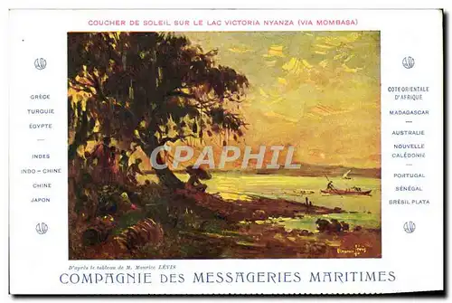 Ansichtskarte AK Bateau Paquebot Compagnie des Messageries Maritimes Coucher de coleil sur le lac Victoria Nyanza