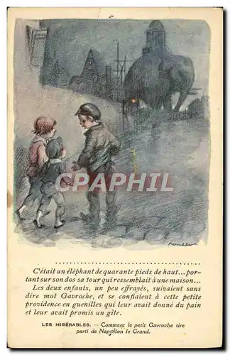 Cartes postales Fantaisie Illustrateur Poulbot Elephant Les Miserables Gavroche