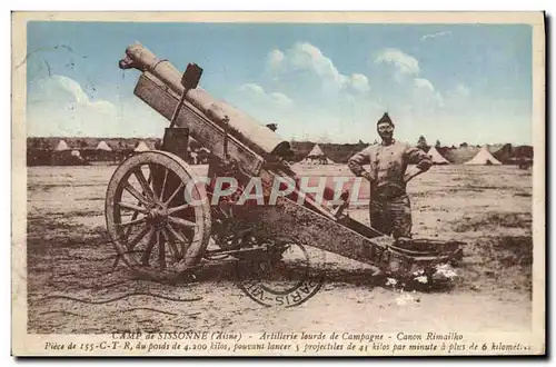 Ansichtskarte AK Militaria Camp de Sissonne Artillerie lourde de campagne Canon Rimailho