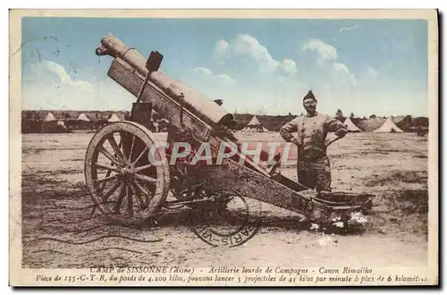 Cartes postales Militaria Camp de Sissonne Artillerie lourde de campagne Canon Rimailho