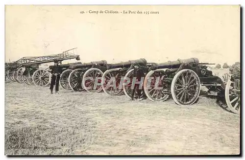 Cartes postales Militaria Camp de Chalons Le parc des 155 court