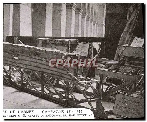 Cartes postales Militaria Paris Musee de l&#39armee Debris du zeppelin n�8 abattu a Badonviller par notre 75
