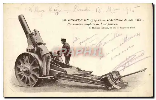 Cartes postales Militaria Artillerie Un mortier anglais de huit pouces