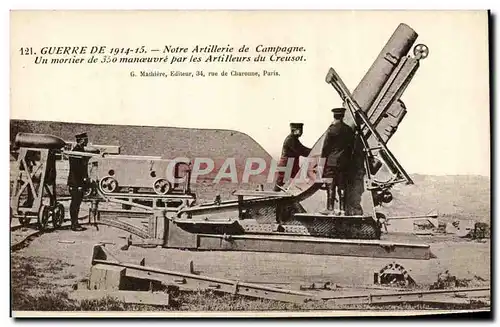 Cartes postales Militaria Mortier de 350 manoeuvre par les artilleurs du Creusot