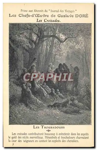 Cartes postales Chefs d'oeuvre de Gustave Dore Les croisades Les Troubadours