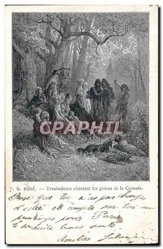 Cartes postales Chefs d&#39oeuvre de Gustave Dore Les croisades Troubadours chantant les gloires de la croisade