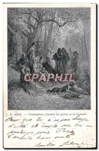 Cartes postales Chefs d'oeuvre de Gustave Dore Les croisades Troubadours chantant les gloires de la croisade