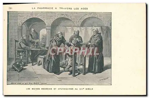 Cartes postales La pharmacie a travers les ages Les moines medecins et apothicaires
