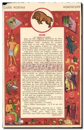 Cartes postales Horoscope Belier