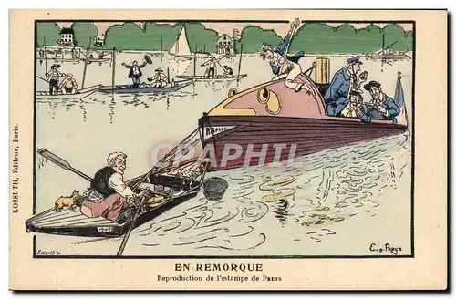 Cartes postales Bateau En remorque Illustrateur Eugene Preys