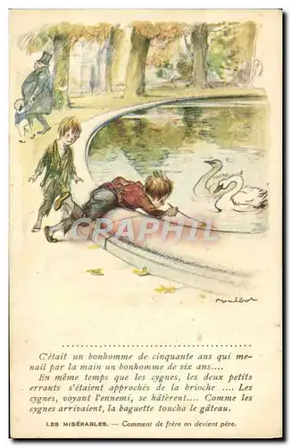 Cartes postales Illustrateur Poulbot Cygne Les miserables Victor Hugo Comment de frere on devient pere