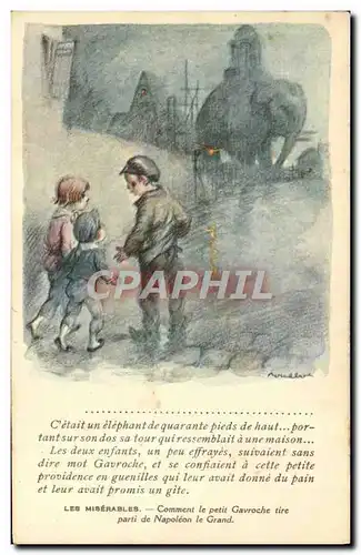 Cartes postales Illustrateur Poulbot Les Miserables Victor Hugo Gavroche Elephant