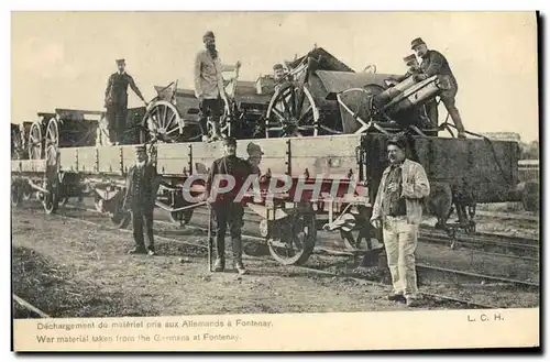 Cartes postales Militaria Dechargement du materiel pris aux Allemands a Fontenay