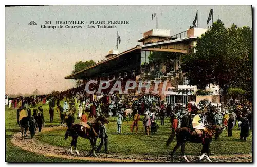 Cartes postales Cheval Equitation Hippisme Deauville Plage Fleurie Champ de courses Les tribunes