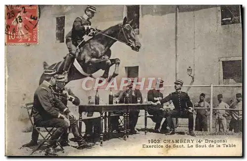 Cartes postales Cheval Equitation Hippisme Chambery 4eme Dragons Exercice de saut Le saut de table TOP