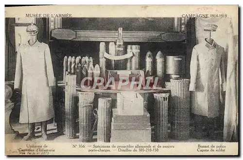 Cartes postales Militaria Paris Musee de l&#39armee Specimens de projectiles allemands et de paniers porte charg