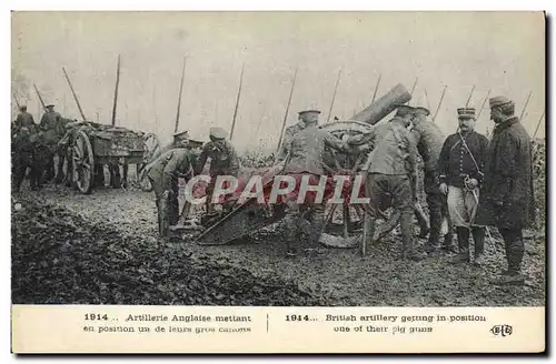 Cartes postales Militaria Artillerie anglaise mettant en position un de leurs gros canons