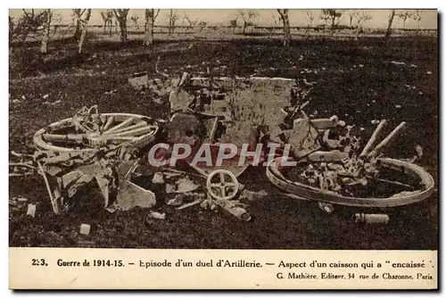 Cartes postales Militaria Episode d&#39un duel d&#39artillerie Aspect d&#39un caisson qui a encaisse