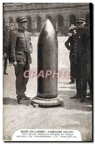 Ansichtskarte AK Militaria Paris Musee de l&#39armee Obus de 420 tombe aux environs de Verdun