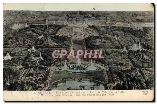 Cartes postales Versailles Vue a vol d&#39oiseau sur le parc le palais et la ville