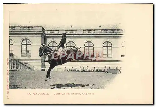 Ansichtskarte AK Cheval Equitation Hippisme Saumur Sauteur en liberte Capriole