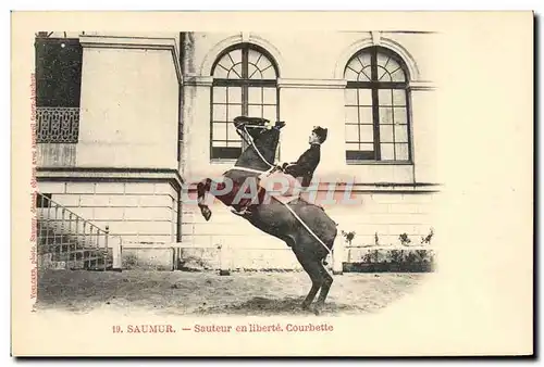 Ansichtskarte AK Cheval Equitation Hippisme Saumur Sauteur en liberte Courbette