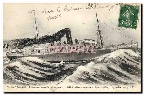 Cartes postales Bateau Transports maritimes Sidi Brahim courrier d'Oran telegraphie sans fil