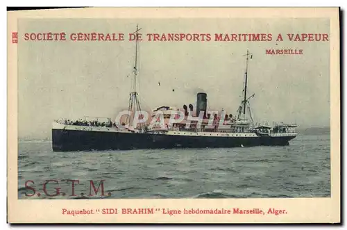 Cartes postales Bateau Paquebot Sidi Brahim ligne hebdomadaire Marseille Alger