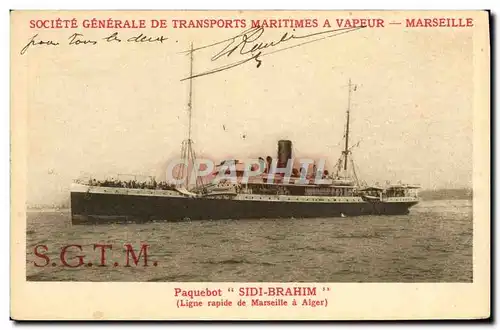 Cartes postales Bateau Paquebot Sidi Brahim ligne hebdomadaire Marseille Alger