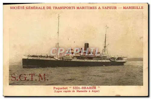 Cartes postales Bateau Paquebot Sidi Brahim ligne hebdomadaire Marseille Alger