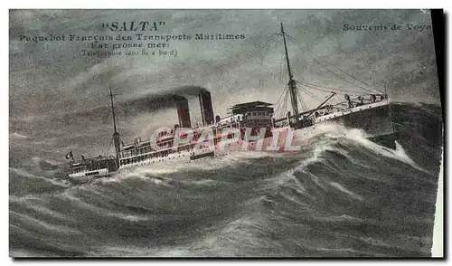 Cartes postales Bateau Salta Paquebot francais des Transports maritimes par grosse mer Telegraphie sans fil