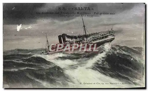 Cartes postales Bateau SS Salta Cie Generale des Transports maritimes par grosse mer