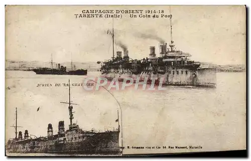 Cartes postales Militaria Campagne D'Orient Tarente Italie Un coin du port Dardanelles Jurien de la Graviere