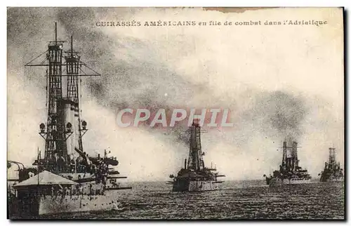 Cartes postales Militaria Cuirasses americains en file de combat dans l'Adriatique Bateau