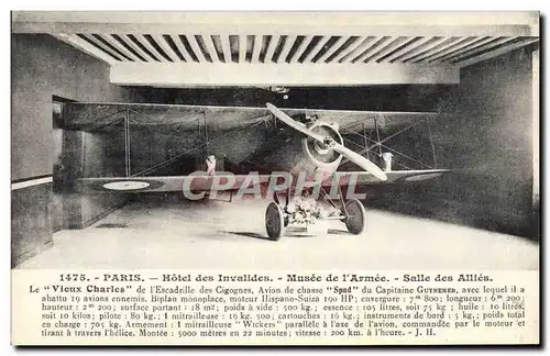 Cartes postales Militaria Paris Hotel des Invalides Musee de l&#39armee Salle des allies Le vieux Charles Avion