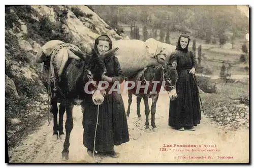 Cartes postales Folklore Pyrenees Types de montagnardes Ane Mule