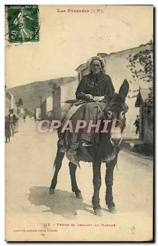 Cartes postales Folklore Pyrenees Femme se rendant au marche Ane Mule TOP