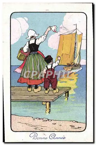 Cartes postales Fantaisie Illustrateur Folklore Enfant Femme Bateau