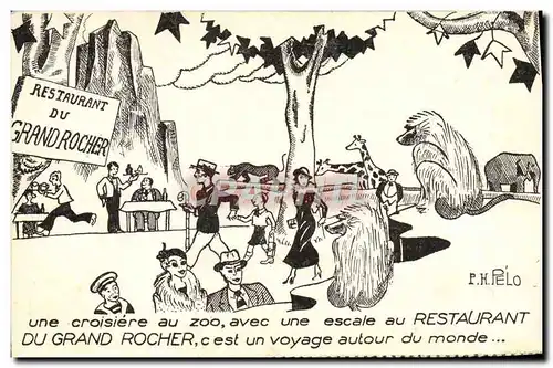 Ansichtskarte AK Fantaisie Illustrateur Une croisiere au zoo Songe Giraffe Elephant Restaurant du grand rocher Bo