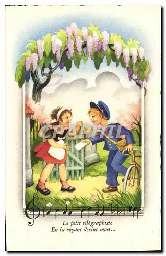 Cartes postales Fantaisie Illustrateur Enfants Facteur Velo