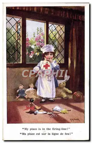 Cartes postales Infirmiere Croix Rouge Enfant Peluche Poupee
