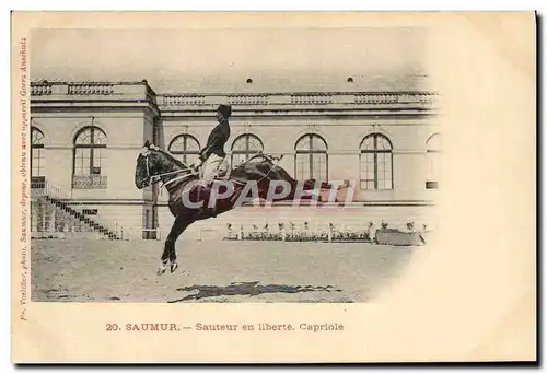 Ansichtskarte AK Cheval Equitation Hippisme Saumur Sauteur en liberte Capriole