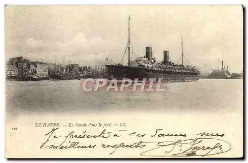 Cartes postales Bateau Paquebot Le Havre La Savoie dans le port