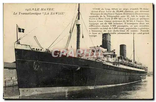 Cartes postales Bateau Paquebot Le Havre Transatlantique La Savoie