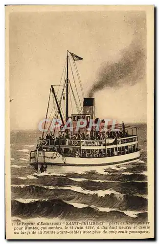 Cartes postales Bateau Vapeur d'excursions Saint Philibert parti de Noirmoutier pour Nantes