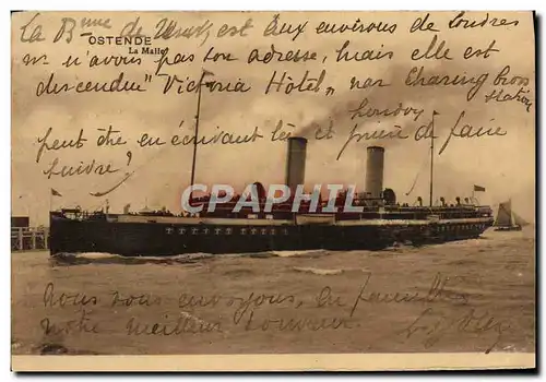 Cartes postales Bateau Paquebot Ostende La malle