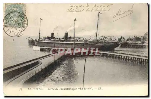 Ansichtskarte AK Bateau Paquebot Le Havre Sortie du Transatlantique La Savoie