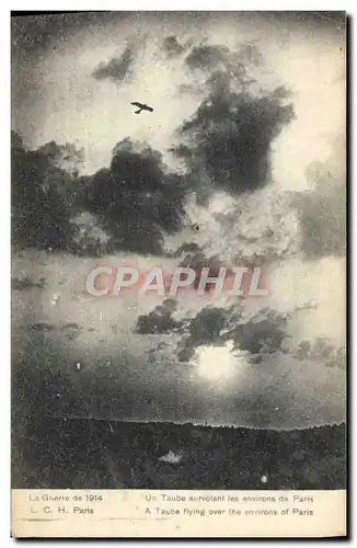 Cartes postales Militaria Un taube survolant les environs de Paris Avion